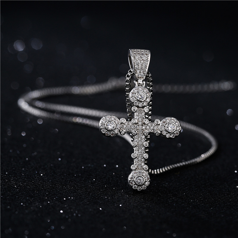 punk style copper micro-inlaid zircon cross pendant necklace