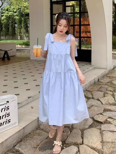 Chic design bow suspender dress for women's summer 2024 new Korean style loose salt-sweet dress
