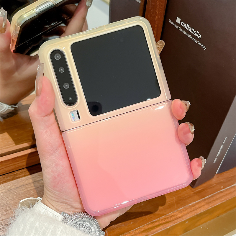 Huawei pura x 携帯電話ケースに適したイエローパウダーグラデーション purax 折りたたみスクリーンシンプルなシリコンハンドロープ女性保護カバー|undefined