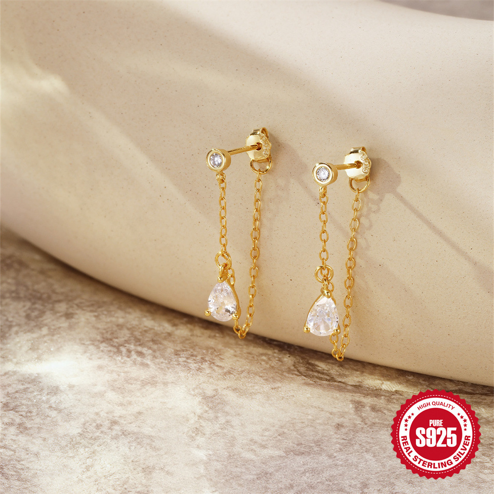 Nuevos pendientes de plata de ley s925 para mujer, estilo ins, estilo francés, simple y elegante, circonio cuadrado, orejas retorcidas irregulares