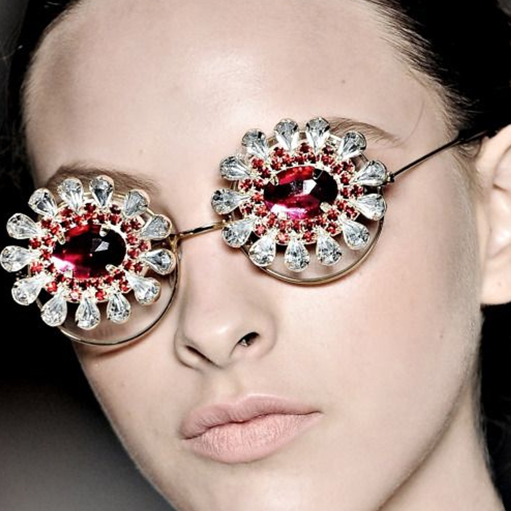 Aliexpress nuevo marco de gafas redondas exagerado diamante sin lentes accesorios hip-hop marco de gafas