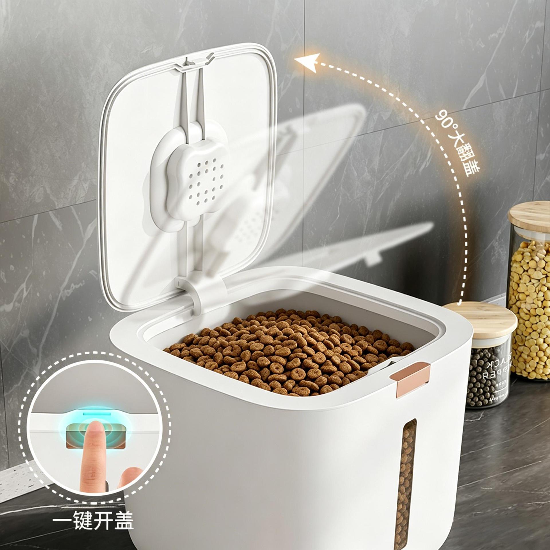 Cubo de comida para gatos y perros Caja de almacenamiento de arroz diverso Cubo de arroz doméstico Jarra sellada a prueba de insectos a prueba de humedad Superficie de prensado Cubo de almacenamiento de polvo engrosado image 6