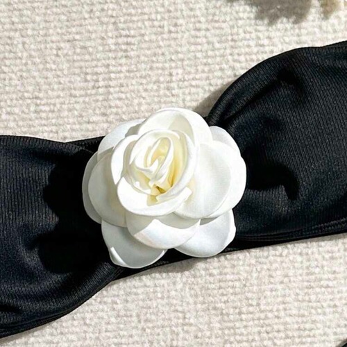 2024 European and American new solid color rose tube top drawstring strap pit strip split swimsuit swimsuit bikini bikini