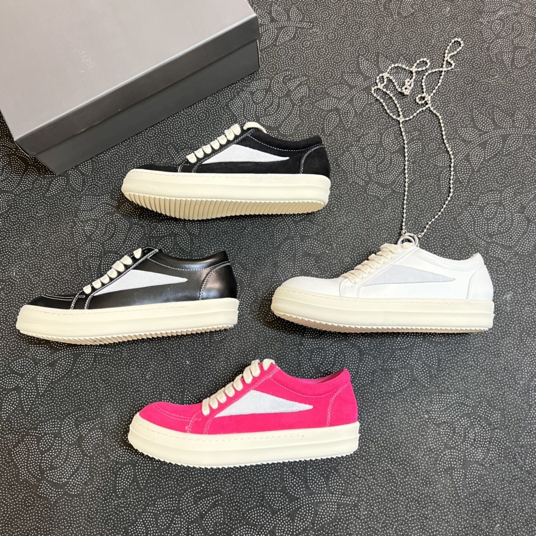 2024 Novo RO couro genuíno cano baixo com sola grossa, cadarço preto e branco, sapatos casuais escuros de rua para ambos_voghion.com