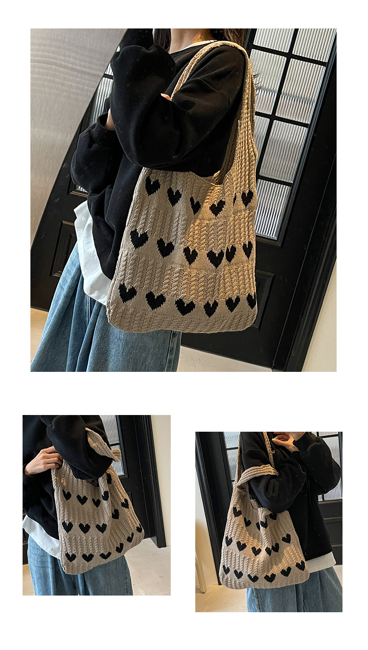 Exquisite Heart-shaped Knitted Women's Shoulder Handbag Shopping Bag_voghion.com