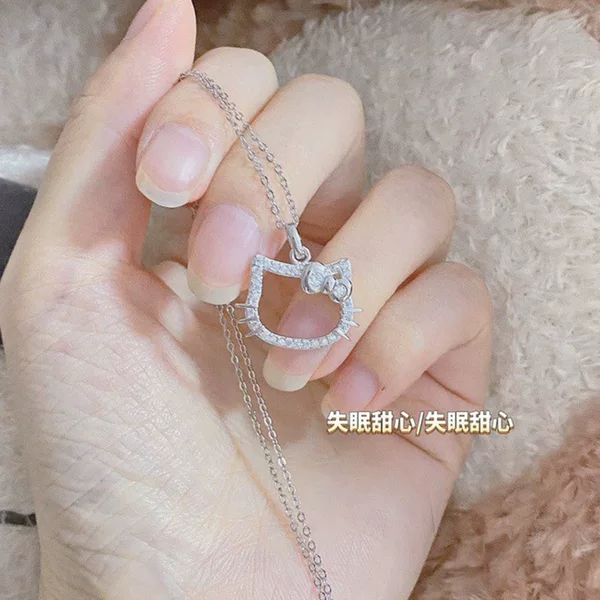 Cartoon Kitty Cat Diamond Necklace Fashion Girl Heart Student Girlfriend Clavicle Chain Niche Design Sense Woolen Chain