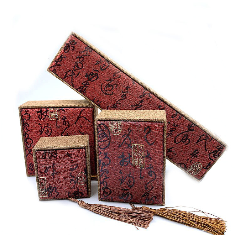 复古流苏麻布首饰包装盒佛珠手串盒吊坠手链戒指饰品礼盒批发