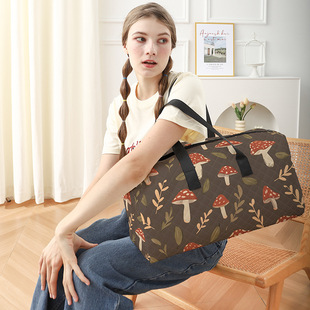 Cross-Border Plant Mushroom Diagram Short-Distance Business Trip Boarding Large-Capacity Clothing Quilted Travel Bag Lightweight Fitness Bag