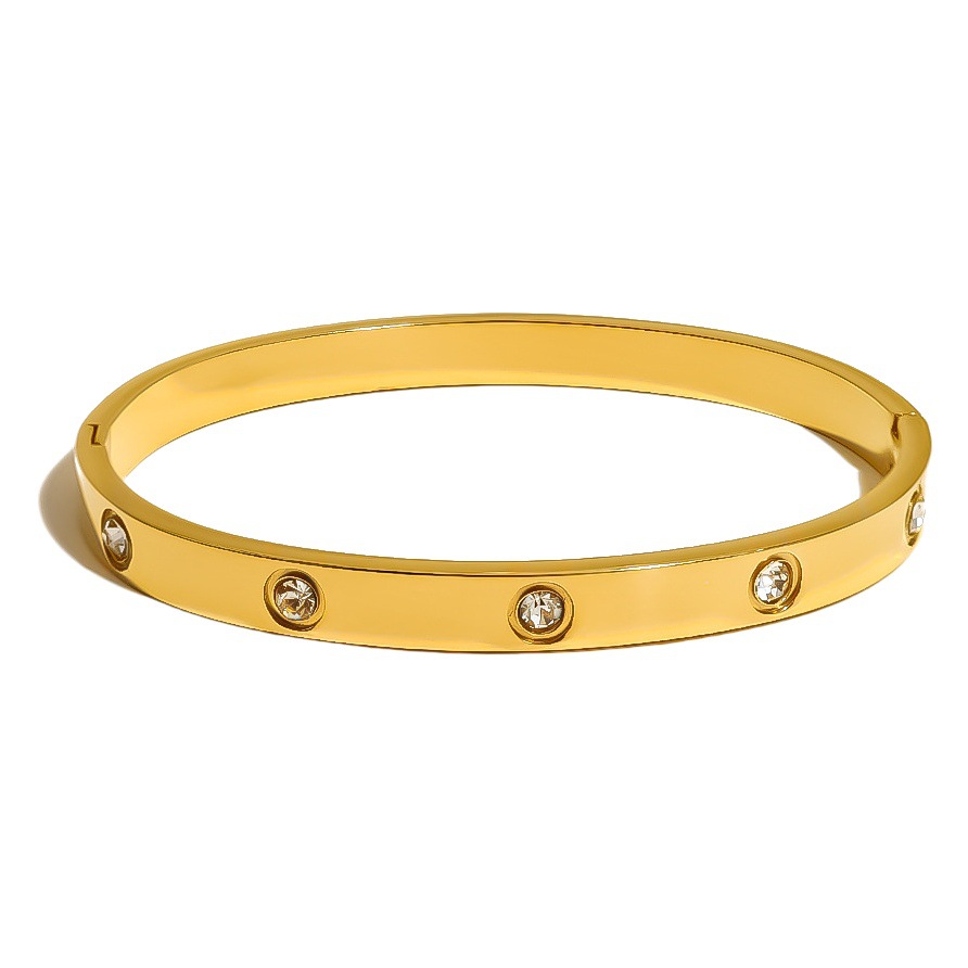 Pulsera de Acero Inoxidable de Titanio con Diez Piedras, Cierre de Diamantes, Unisex, Diseño Geométrico, para Comercio Transfronterizo