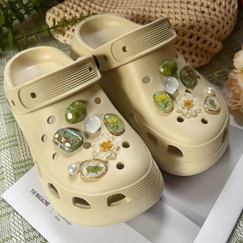 Croc Shoes Flower Light Amber White Gemstone Accessories DIY Shoe Buckle Decoration Detachable Accessories High-End