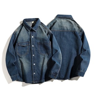 American Retro High-End Workwear Denim Shirt Men's Long-Sleeved 2025 Spring Pure Cotton Loose Casual Jacket Trendy