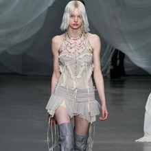 小众褶皱不规则设计感低腰纯色网纱裙跨境新款Y2K辣妹穿搭短裙潮