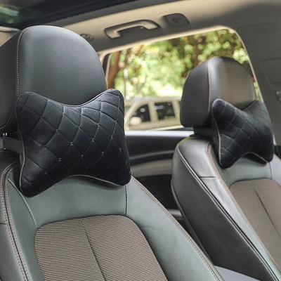 Car Neck Pillow, Car Cushion, Headrest - black-black-wire-pair