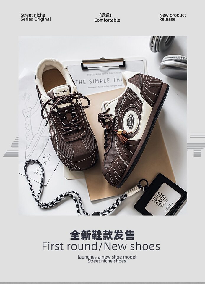 Giày sneaker nam da tổng hợp cổ thấp đế phẳng, kiểu giày tập luyện thể thao — Màu xanh da trời, màu nâu, đen chi tiết 2