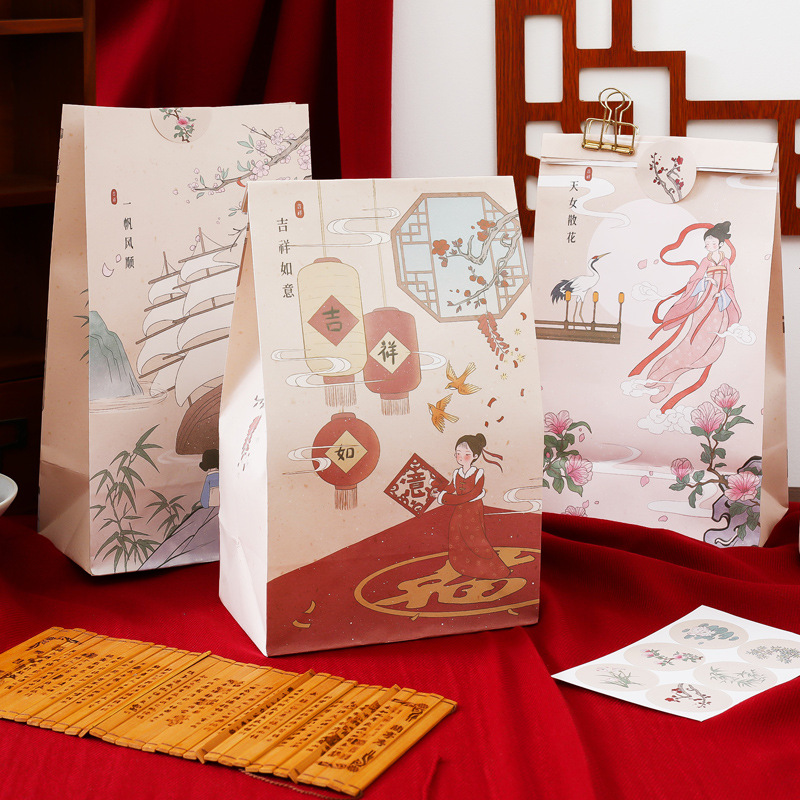 喵述 中国风礼品袋礼物小号雪花酥包装袋复古牛皮纸小国风小纸袋