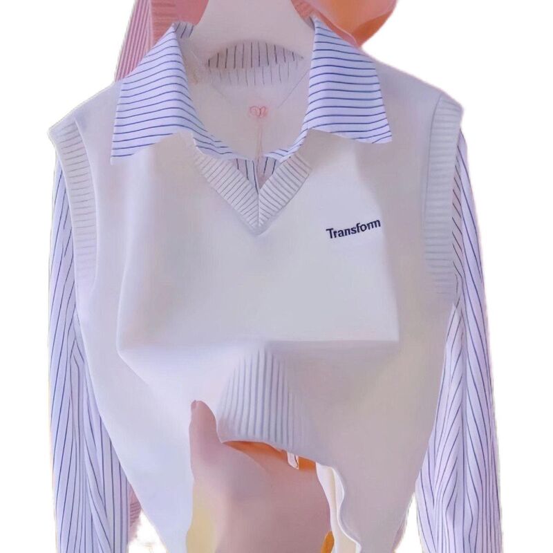 2026 Spring and Autumn Knitted New Style New Chinese Style Autumn/Winter Shirt Fashionable Faux Two-Piece Sweater Spliced Stylish Versatile Top