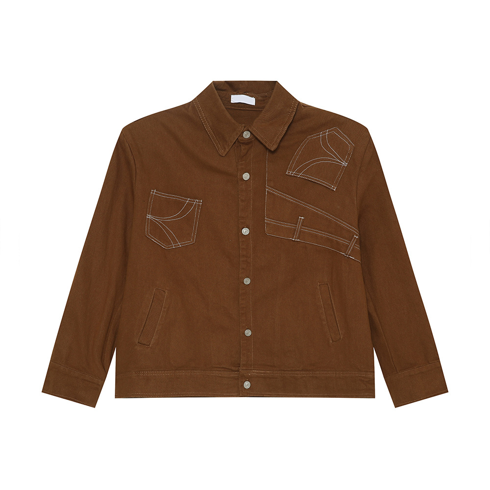 MTLCLOTHES Hombres| Otoño nuevo estilo francés de alta calidad de deconstrucción empalme de hombro de color sólido conjunto de moda vaqueros