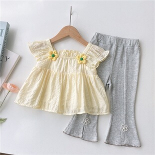 Korean Style Girls' Doll Shirts, Fashionable and Loose Baby Style Tops, Children's Short-Sleeved Yellow Flower Doll Shirt Tops