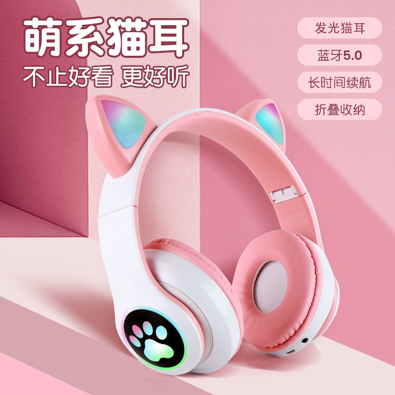 Игровая гарнитура (STN28) с светящимися ушками кота, Bluetooth 5.0, длинный срок службы аккумулятора