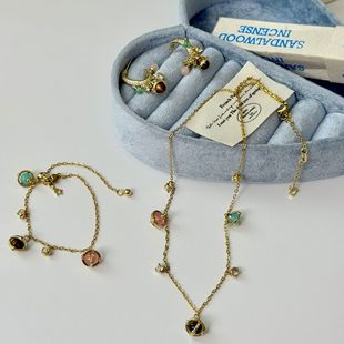 Light luxury micro-inlaid colorful earth planet pendant earrings bracelet necklace women's niche high-end earrings hand jewelry clavicle chain