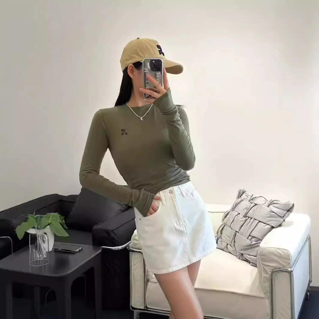 Jimo Оригинальная звезда того же корейского нишевые футболки с длинными рукавами RR с принтом