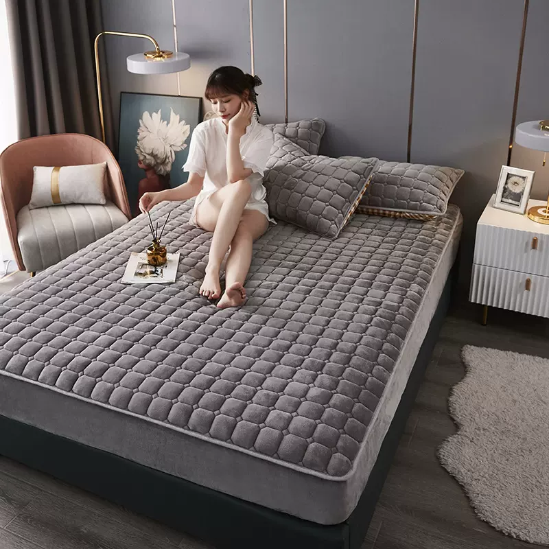 新款秋冬季加厚牛奶绒床笠三件套夹棉加绒保暖防滑单床笠床罩代发