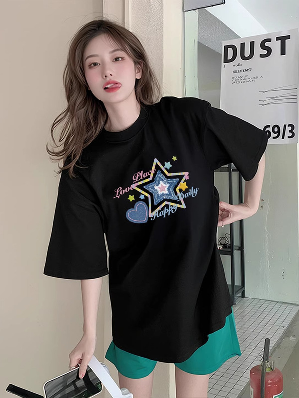 女性のための白い半袖 T シャツ 2025 新しいルーズコットン半袖韓国スタイルのユニークでシックな夏の美しいトップ|undefined