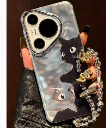 Nicho gato blanco y negro iPhone13 electrochapado agua ondulación 14 caja del teléfono Promax 12 para Apple 15 pareja