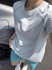 森素奶蓝色速干短袖t恤女夏季新款夏户外健身骑行服宽松运动上衣