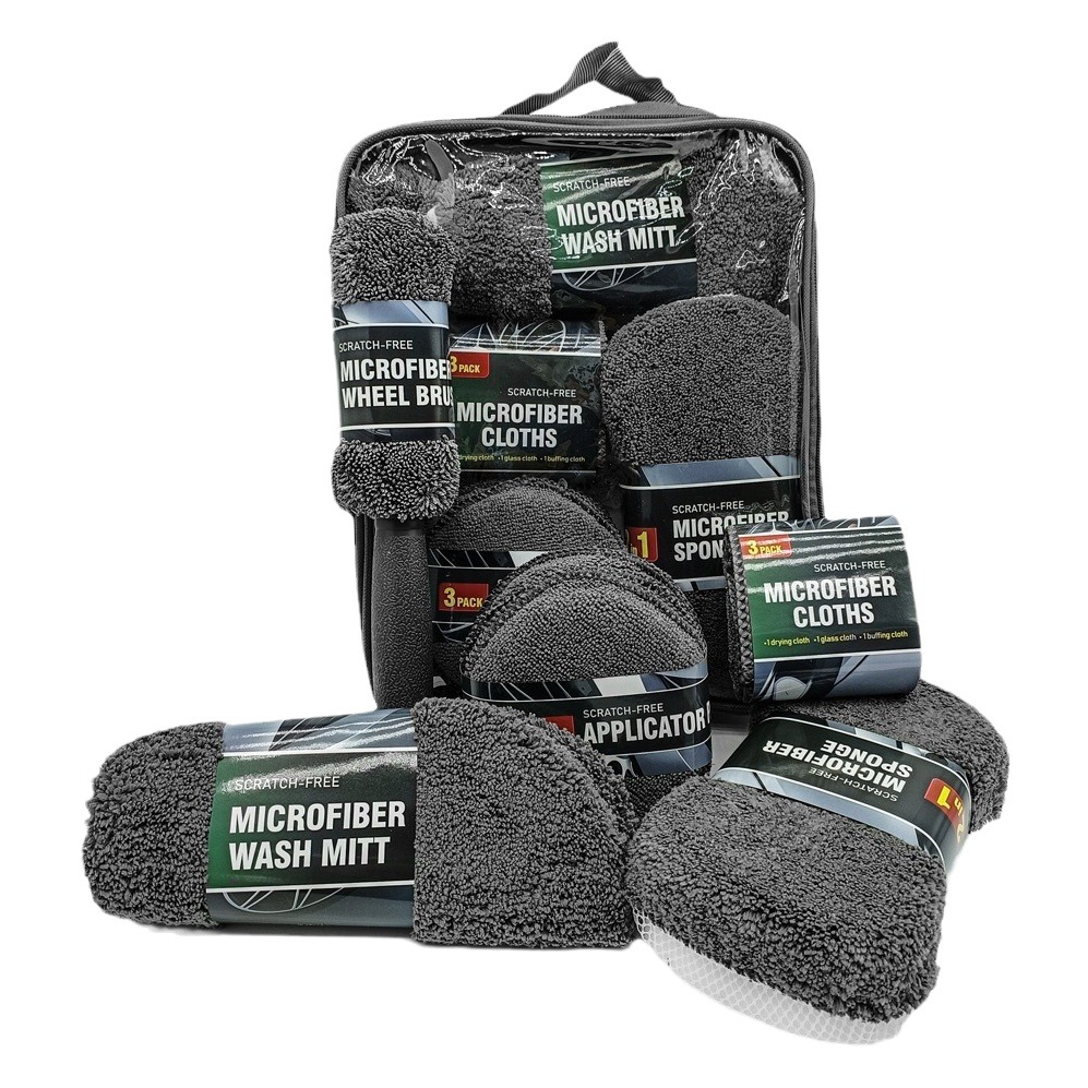Limpieza de la belleza del coche 9 piezas traje toalla del coche hogar lavado de coches guantes toalla trapo cera esponja rueda cubo cepillo image 1