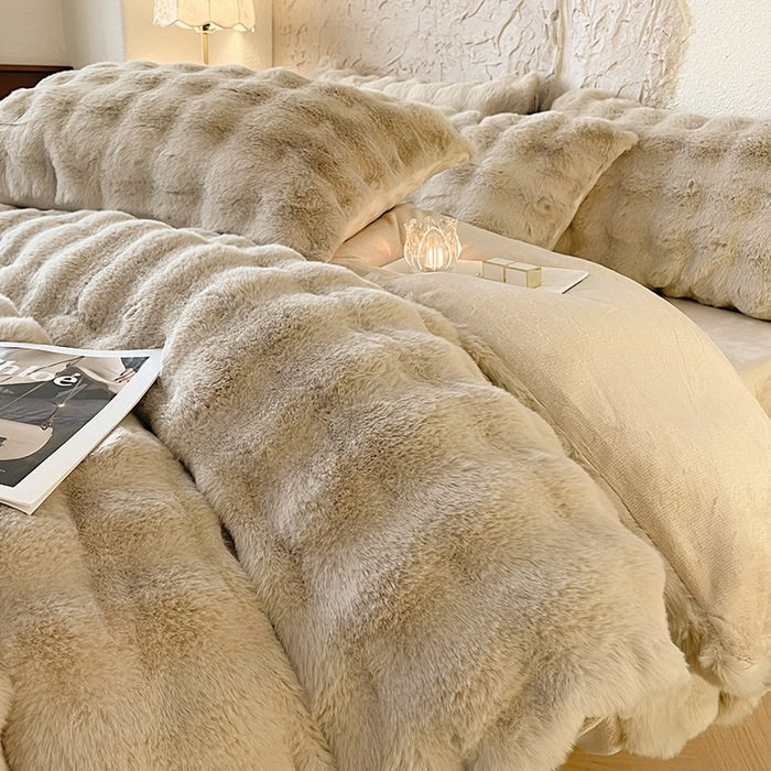 Inswind invierno engrosado conejo de peluche cuatro piezas de alto peso madre y bebé sábanas de peluche cama cubierta cama caliente
