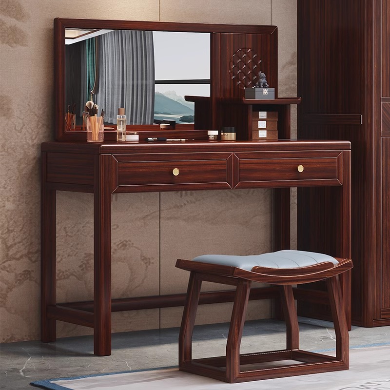 New Chinese Style Ebony Solid Wood Dressing Table Modern Simple Light Luxury Bedroom Storage Locker Home Dressing Table