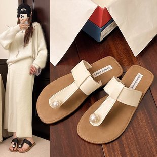 French Style Sandals and Slippers Women's New Sandals and Slippers Fashionable Summer Flat Fairy Niche 2025 Skirt Toe Clip Beach