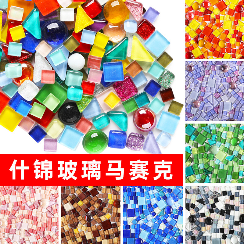 Mosaic diy material size particle mixed color puzzle sticker crystal glass tile small piece patch handmade