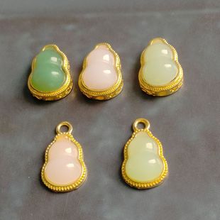 Alloy jewelry imitation Jade gourd hollow straight hole with ring pendant necklace bracelet diy factory direct accessories pendant