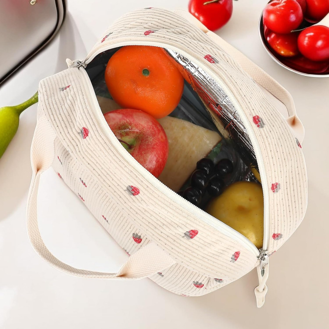Bolsa de almuerzo portátil de pana estampada para viajes, viajes de negocios, picnics, con compartimentos para hielo, loncheras, bolsas térmicas para el trabajo, bolsas bento