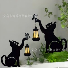 国境を越えた金属猫提灯屋外防水太陽灯芝生鉄芸プラグイン花園金属床挿し装飾