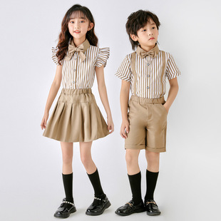 Kindergarten uniform primary school uniform set short sleeve three-piece children's graduation outfit British wind factory direct sales
