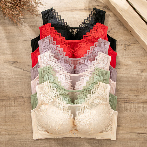 Thin lace underwear for women, large size, big breasts, small size, no steel ring, gathering anti-sagging, secondary breasts, breathable bra, beautiful back