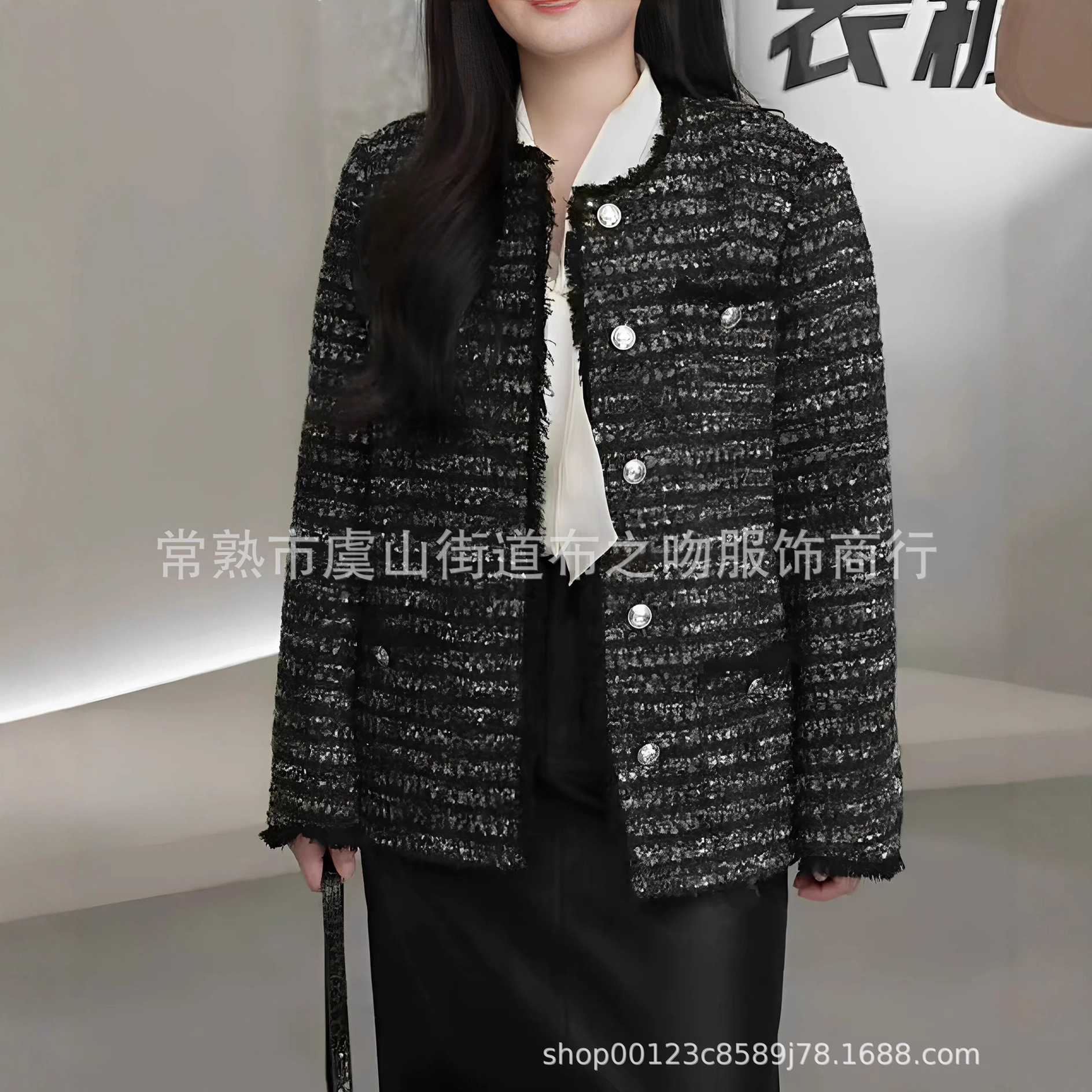 Tweed Woven Brushed Chanel-Style Jacket for Women, Autumn and Winter 2025 New Style, White Sheep Wool Coat