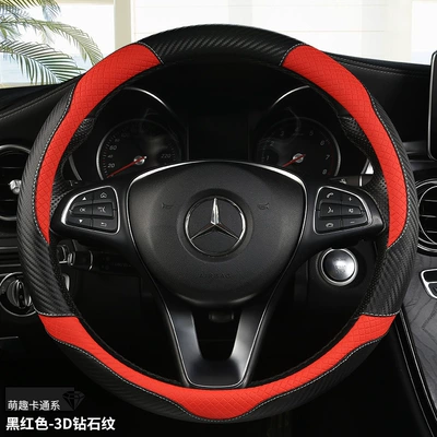 Car Steering Wheel Cover New Steering wheel cover - hy-cartoon-2133-black-red-round-38cm