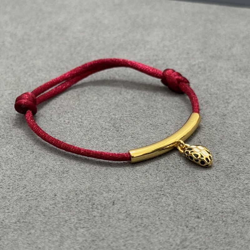 Baojia Snake Year Snake Bracelet Jewelry Bv Snake Head Red and Black Rope Bracelet Zodiac Red Rope Chain Twelve Zodiac Signs Pearl