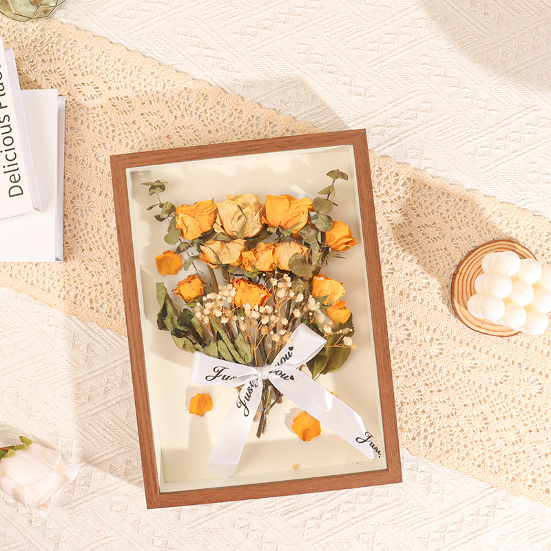 Hollow Dry Flower Frame Creative DIY Table Centerpiece Preserved Rose Flowers 3D Handmade Painting Frame Specimen Rose Gift