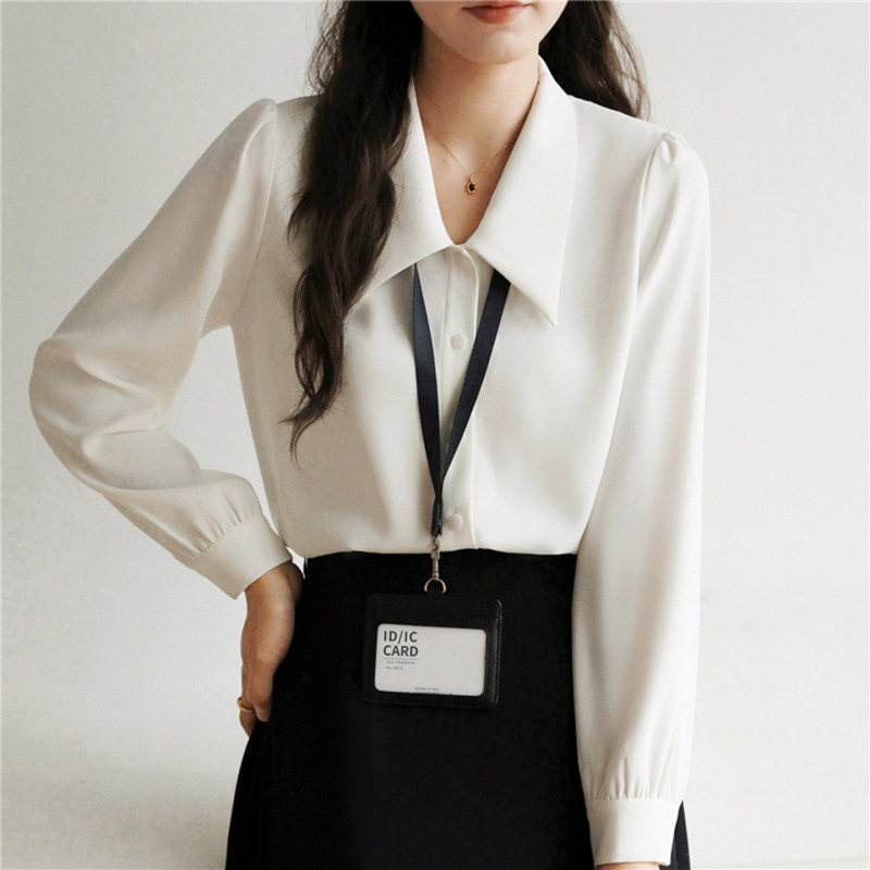 French-Style White Shirt for Women, Early Autumn New Model, High-End Feel, Suitable for Commuting and Professional Interviews, Simple and Elegant Long-Sleeve Top with Structured Shoulders