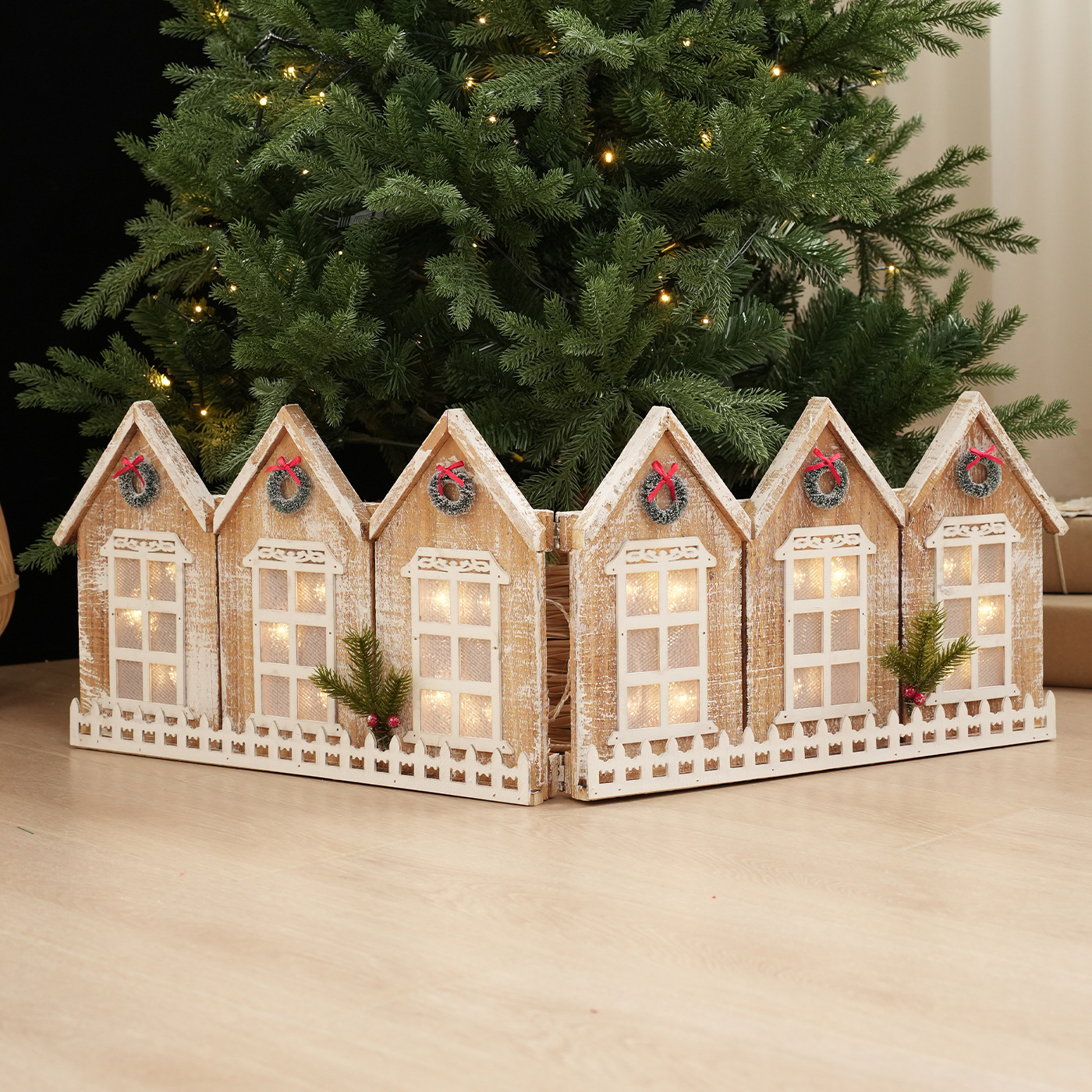 Nuevas vallas de madera de Navidad transfronterizas de estilo europeo decoración de pie de árbol de Navidad decoración de ventanas decoración de Navidad