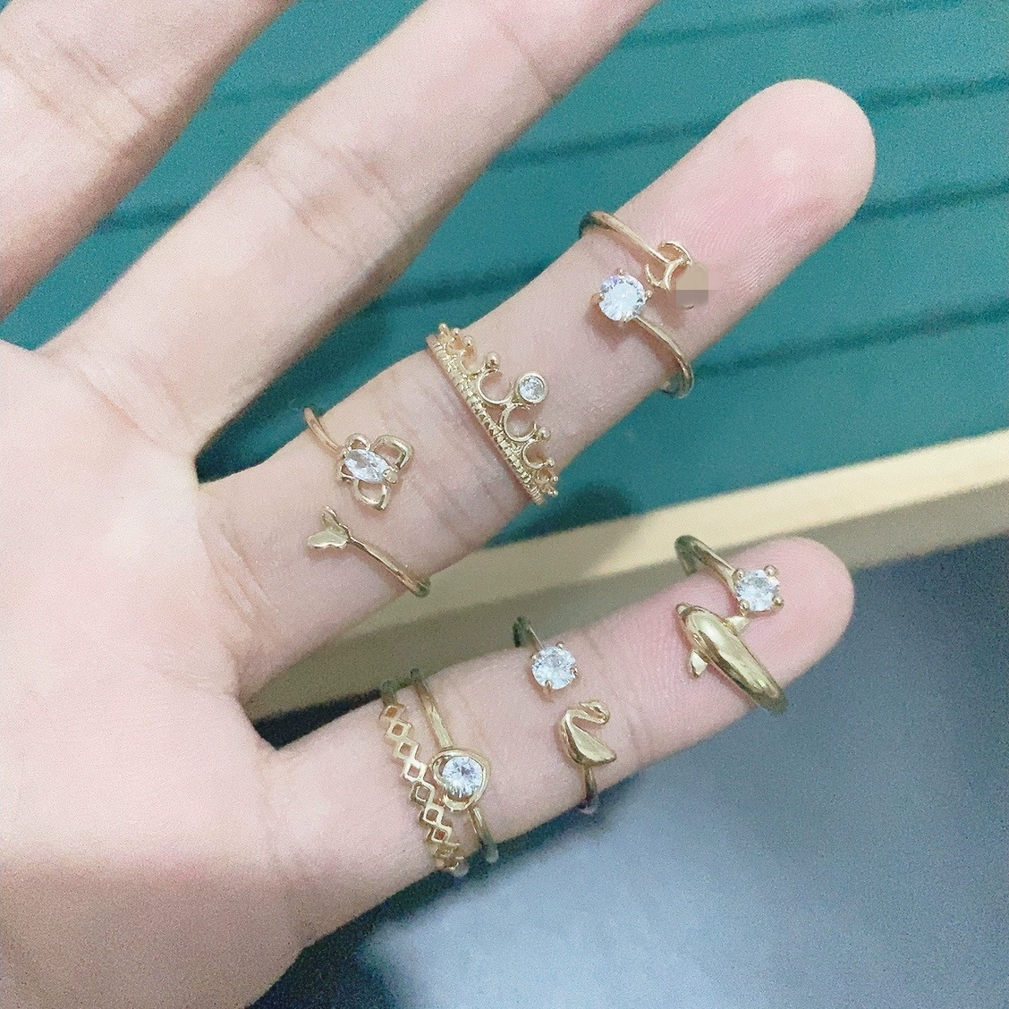 Adjustable zirconium ring, Korean style fashion accessory, lightweight, multiple metal tones