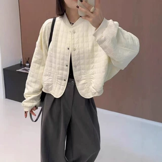 高端欧货2025年秋冬新款立领单排扣竖条薄棉轻薄棉服棉衣棒球服女