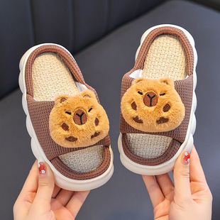 Children's Linen Slippers Indoor Kindergarten Girls' Spring and Autumn Children's Parent-child Baby Boys' Floor Non-slip Home Shoes