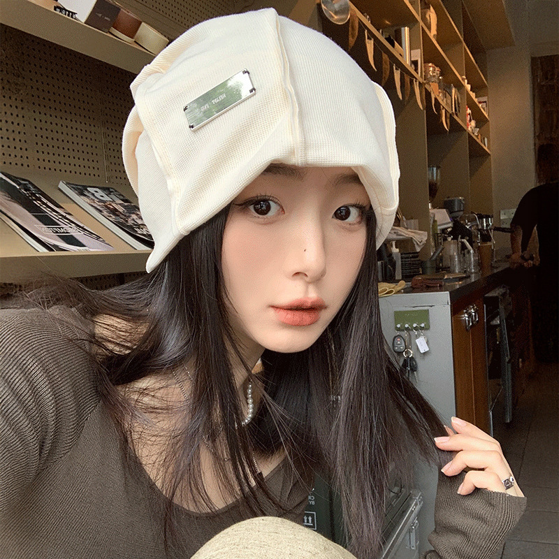 秋冬季新款金属标堆堆帽韩版时尚百搭显脸小帽子女休闲保暖包头帽|undefined