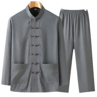 Осенняя длинная рубашка для пожилых, тонкое trench-coat, комплект, для среднего возраста, хлопок и лен, китайский стиль